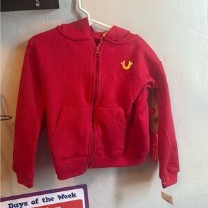 True Religion Red Kids Hoodie with Yellow Logo